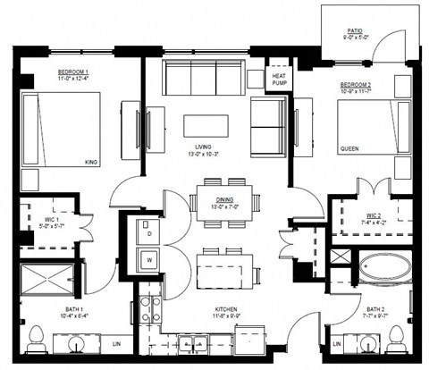 1500 Nicollet_2 Bedroom Floor Plan  at 1500 Nicollet, Minnesota, 55403